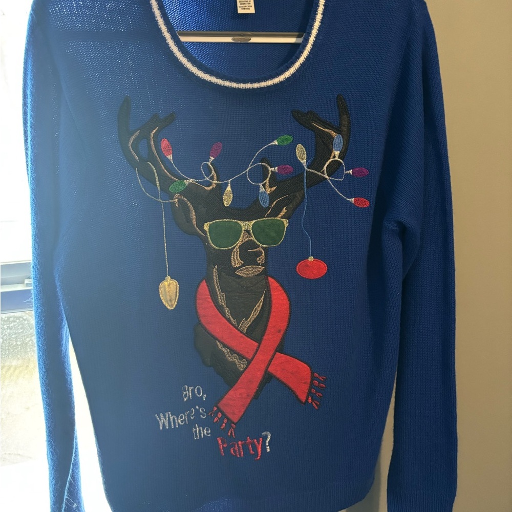 Women’s Royal Blue Holiday Reindeer Crewneck Sweater